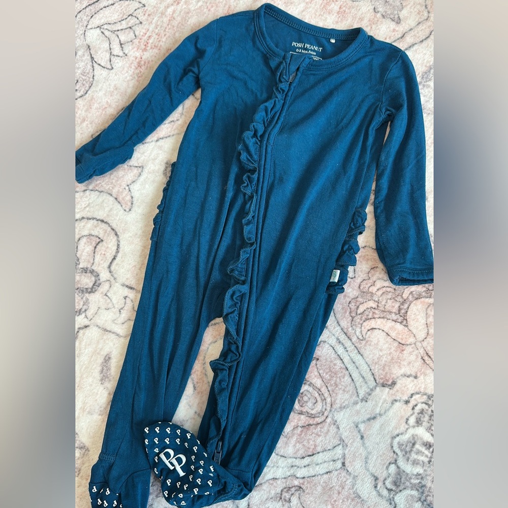 Posh Peanut Teal Ruffled Kids Footie